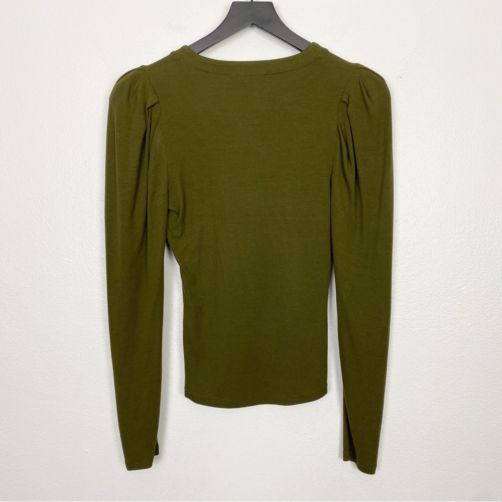 Frame Ribbed Ruched Sleeve Henley Top - Picture 5 of 7